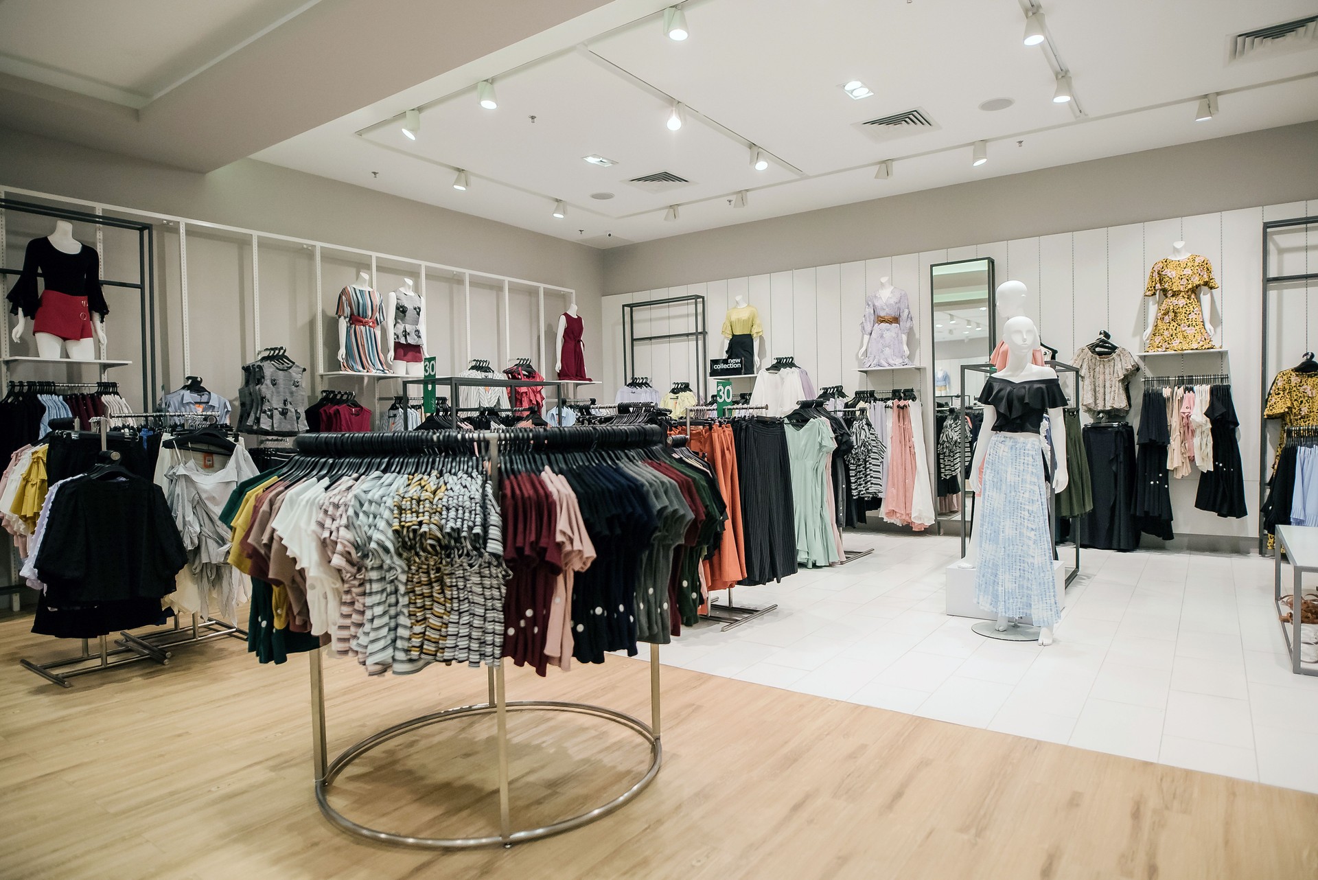Interior of a store selling women's clothes and accessories